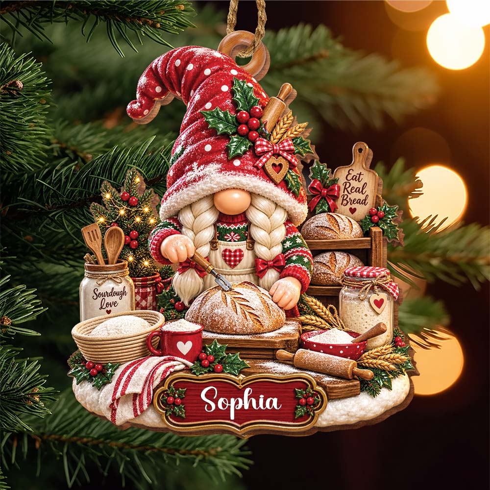 Christmas Sourdough Love, Personalized Wood Ornament, Gift for Bread Bakers & Baking Lovers - XMAS001_WDO
