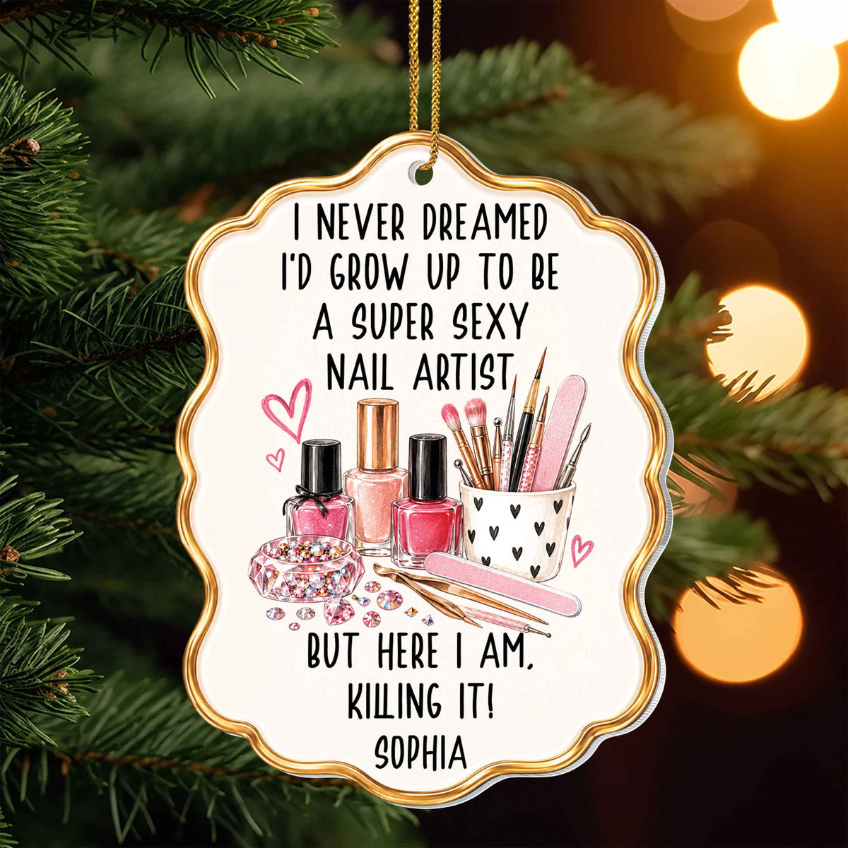Personalized Nail Artist Acrylic Ornament – Custom Name Christmas Tree Decoration, Funny Beauty Professional Holiday Gift - JBS011_ACO