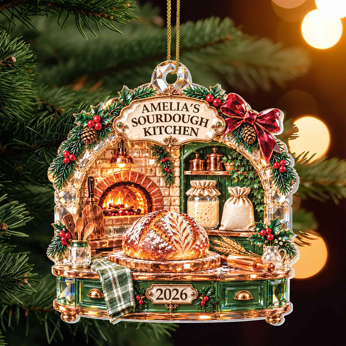 Personalized Sourdough Kitchen Acrylic Ornament – Custom Name Christmas Tree Decoration, Holiday Baking Gift for Baker - XMAS015_ACO