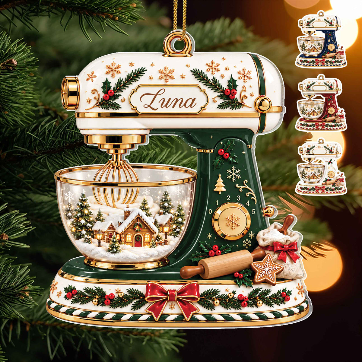 Personalized Stand Mixer Christmas Ornament with Name & Winter Village – Custom Acrylic Ornament, Christmas Gift for Bakers & Baking Lovers - XMAS006_ACO