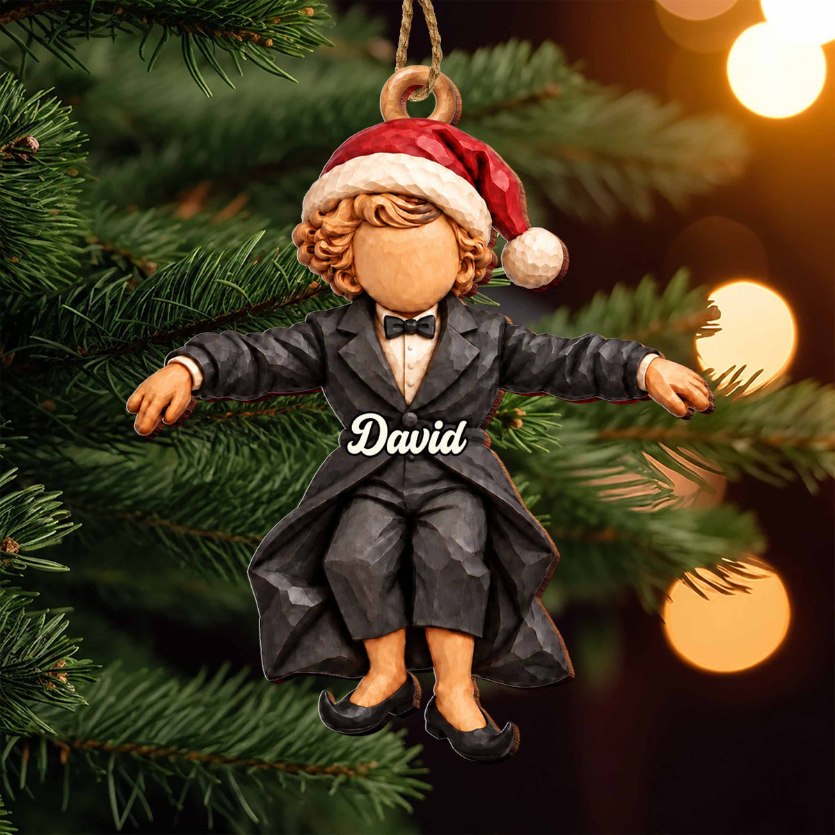 Personalized Boy in Suit Wooden Ornament – Custom Name Christmas Tree Hanging Decor, Festive Holiday Gift - XMAS029_WDO
