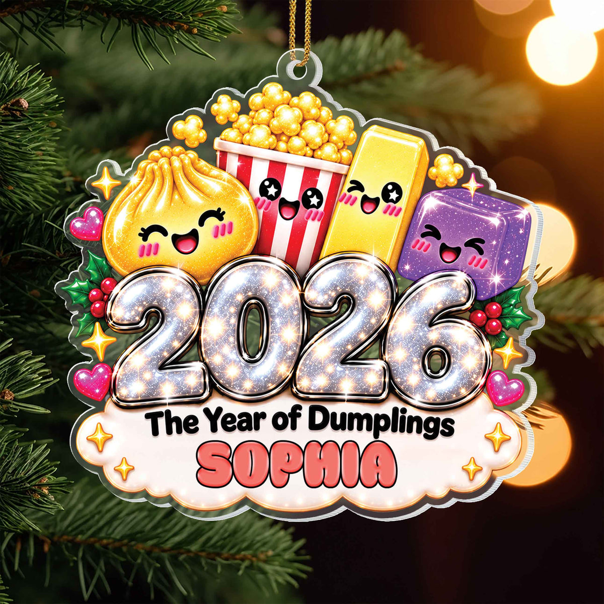 Personalized 2026 Year of Dumplings Ornament – Cute Dumpling Lover Gift With Custom Name – XMAS007_ACO
