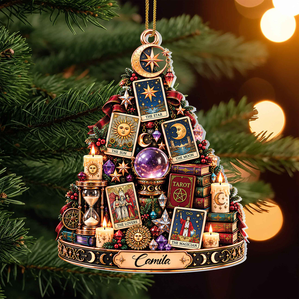 Personalized Tarot Card Reader Acrylic Ornament – Custom Esoteric Christmas Tree Decor, Mystical Fortune Teller Holiday Gift - XMAS025_ACO