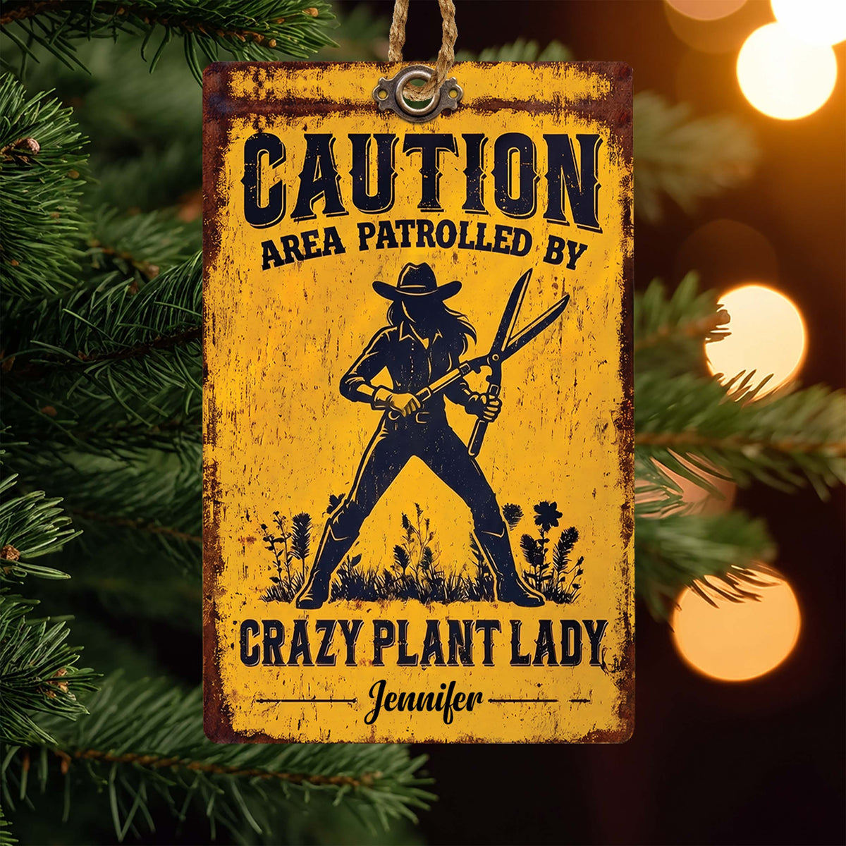 Personalized Crazy Plant Lady Wooden Car Ornament – Rustic Plantgirl Design, Custom Name Ornament, Funny Gardening Gift for Plant Lovers - XMAS005_WDO