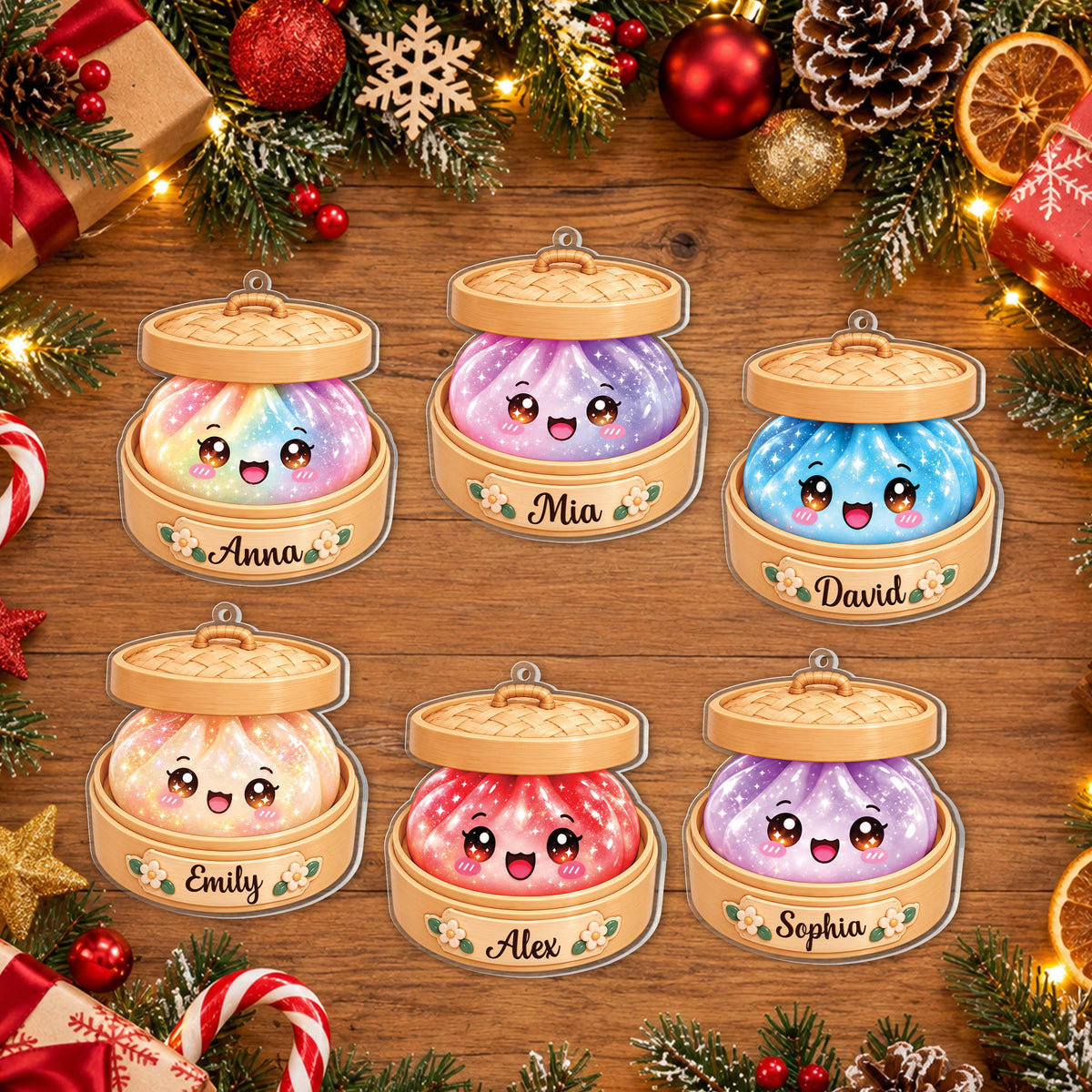 Personalized Dumpling Christmas Ornament with Name – Cute Acrylic Ornament – Gift for Kids & Dumpling Lovers - FAM004_ACO