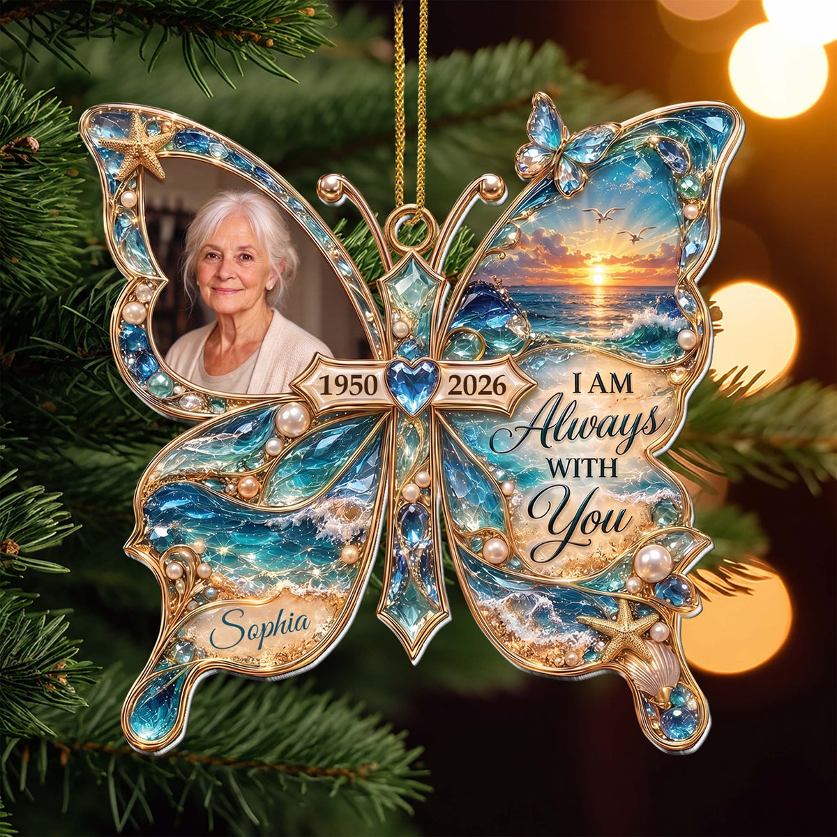 Personalized Memorial Butterfly Car Ornament With Photo, Name & Years - Custom Acrylic Hanging Ornament, “I Am Always With You” Remembrance Gift - HME001_ACO