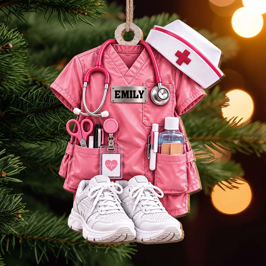 Personalized Nurse Scrub Uniform Wooden Ornament – Custom Name Medical Professional Christmas Tree Decoration, Healthcare Worker Holiday Gift - NUR001_WDO