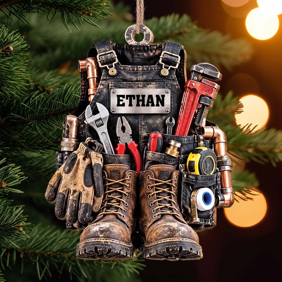 Personalized Plumber Tool Vest Wooden Ornament – Custom Name Handyman Christmas Tree Holiday Keepsake - JBS014_WDO