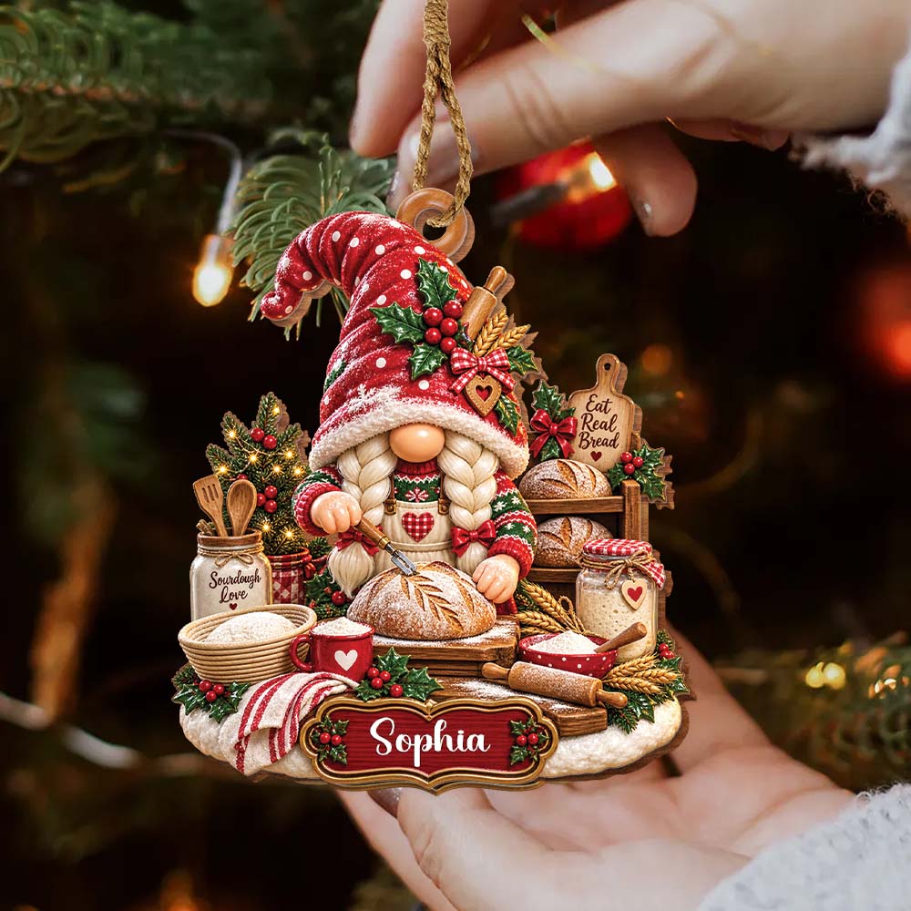 Christmas Sourdough Love, Personalized Wood Ornament, Gift for Bread Bakers & Baking Lovers - XMAS001_WDO