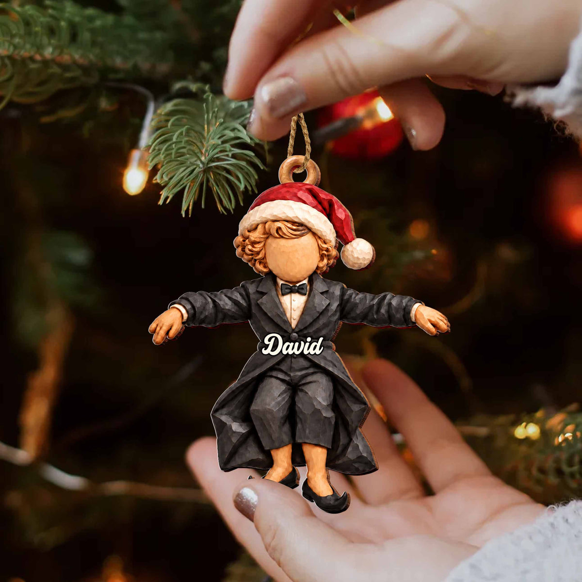 Personalized Boy in Suit Wooden Ornament – Custom Name Christmas Tree Hanging Decor, Festive Holiday Gift - XMAS029_WDO