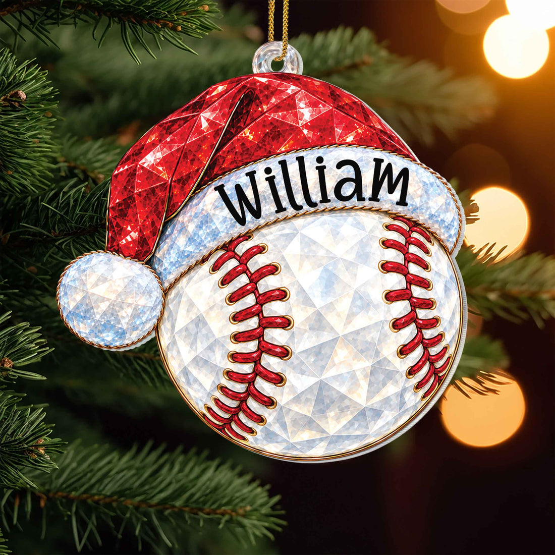 Personalized Sports Ball & Equipment Santa Hat Acrylic Ornament – Custom Name Christmas Tree Holiday Keepsake, Festive Sports Gift - SPT002_ACO