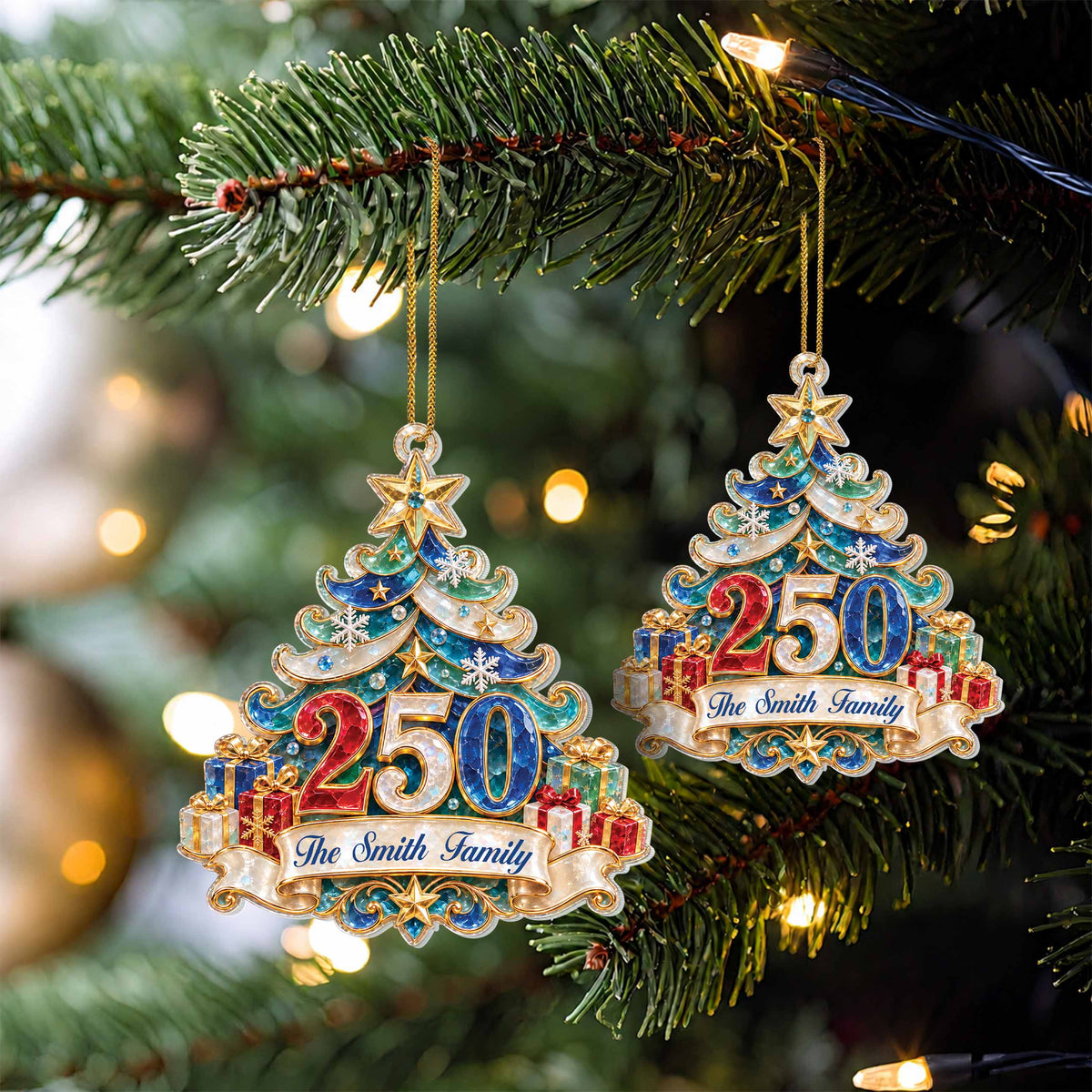 Personalized America’s 250th Anniversary Acrylic Ornament – Custom Family Name Christmas Tree, Patriotic Christmas Gift 2026 - FAM006_ACO