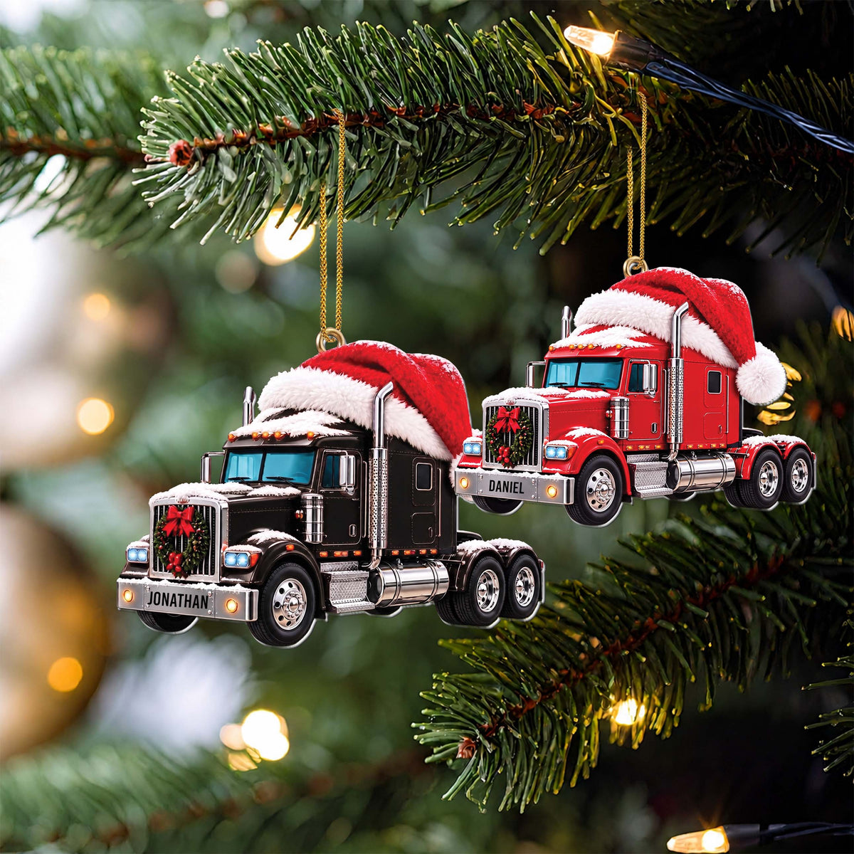 Personalized Semi Truck Acrylic Ornament – Custom Name Christmas Tree Decor, Patriotic Holiday Gift for Trucker Driver - XMAS024_ACO