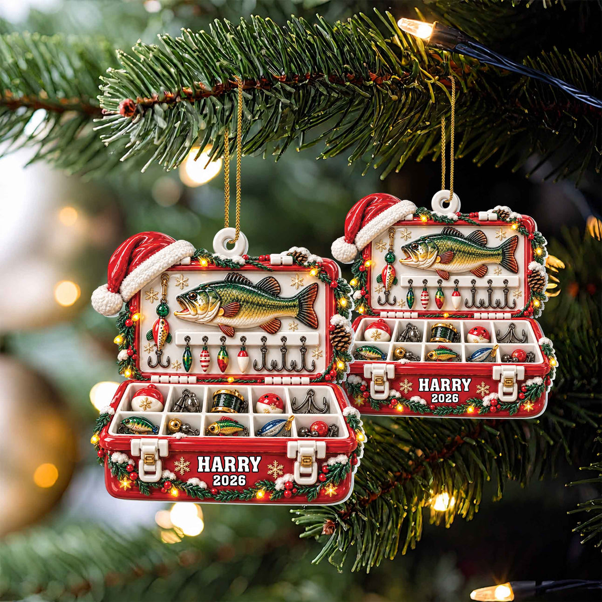 Personalized Fishing Tackle Box Custom Wood Ornament – Unique Christmas Tree Decoration, Custom Name Holiday Gift for Fisherman - XMAS022_WDO