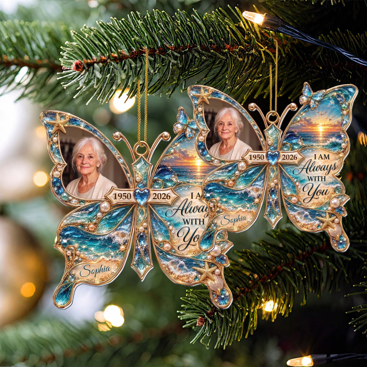 Personalized Memorial Butterfly Car Ornament With Photo, Name & Years - Custom Acrylic Hanging Ornament, “I Am Always With You” Remembrance Gift - HME001_ACO