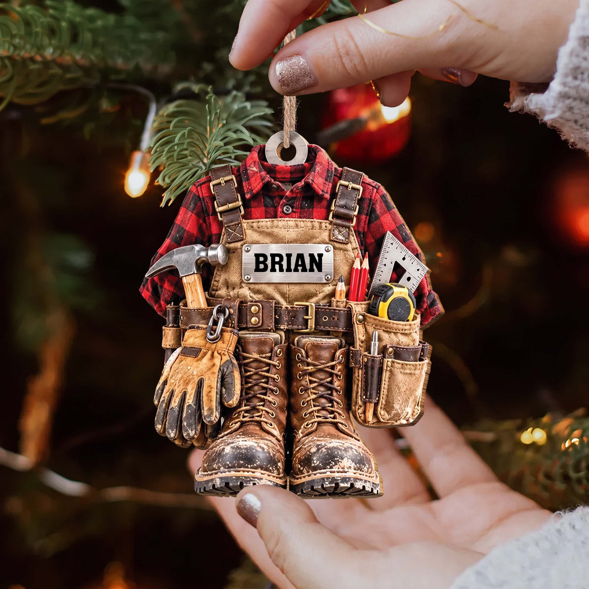 Personalized Handyman Wooden Ornament – Custom Name Construction Worker Christmas Tree Decoration, Unique Gift for Builder or Contractor - JBS013_WDO