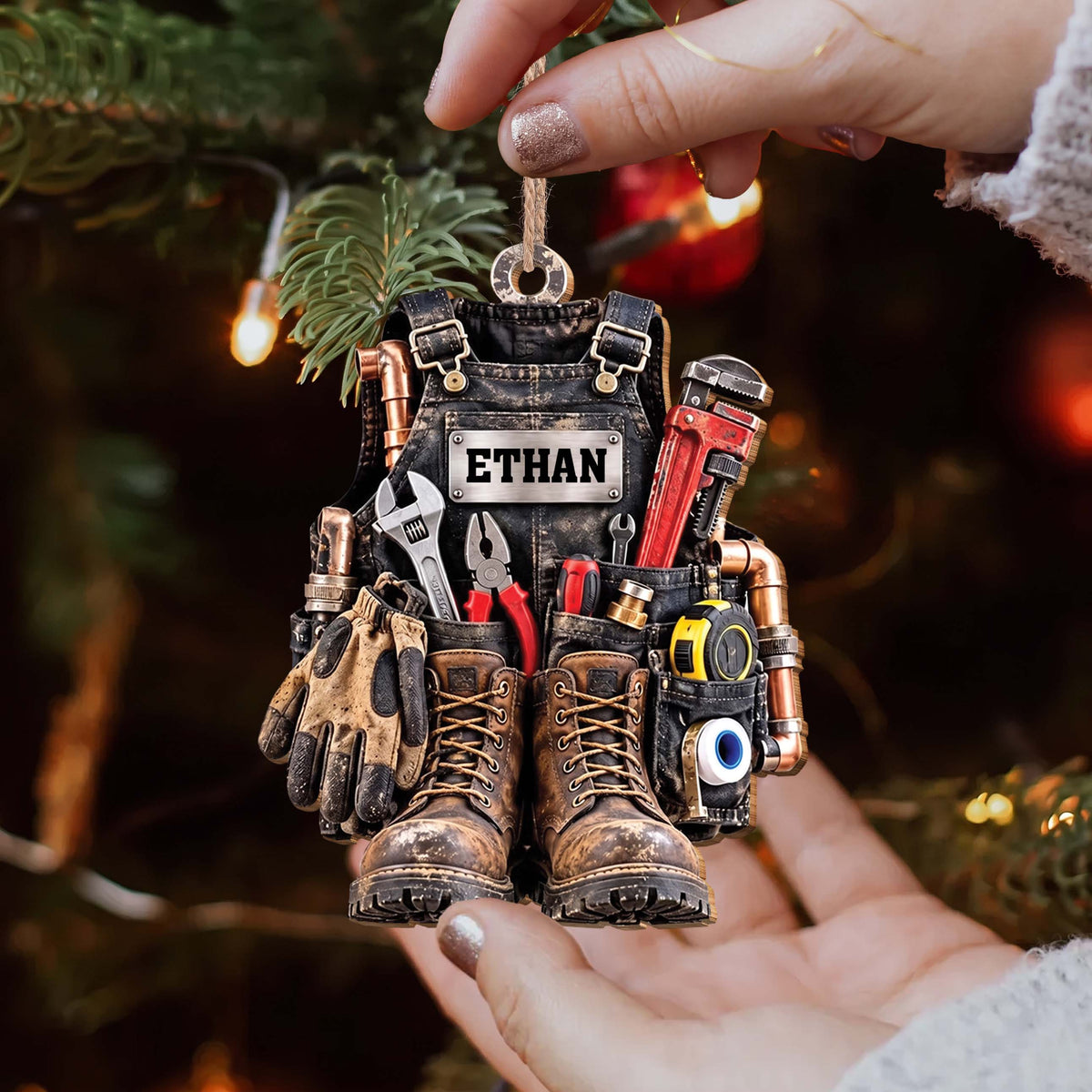 Personalized Plumber Tool Vest Wooden Ornament – Custom Name Handyman Christmas Tree Holiday Keepsake - JBS014_WDO