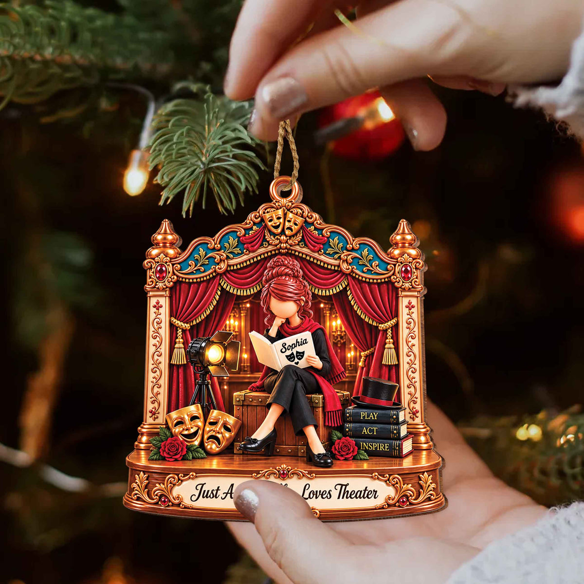 Personalized Theater Girl Wooden Ornament – Custom Name Drama Club Christmas Tree Decor, Unique Gift For Actress And Theater Lovers - HOB003_WDO