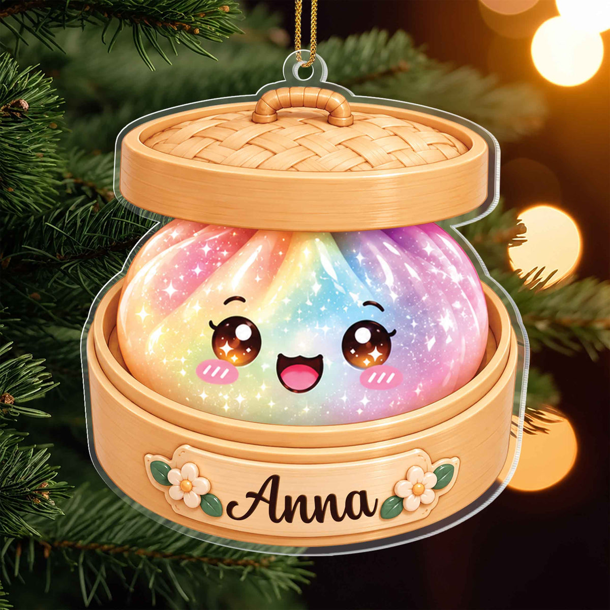 Personalized Dumpling Christmas Ornament with Name – Cute Acrylic Ornament – Gift for Kids & Dumpling Lovers - FAM004_ACO
