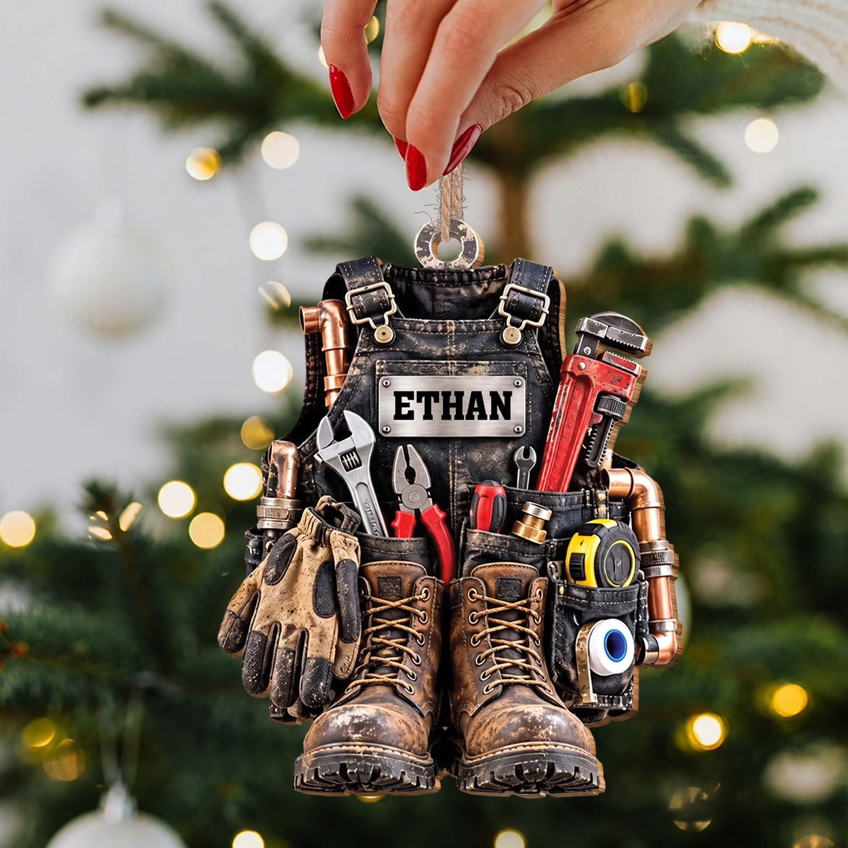Personalized Plumber Tool Vest Wooden Ornament – Custom Name Handyman Christmas Tree Holiday Keepsake - JBS014_WDO
