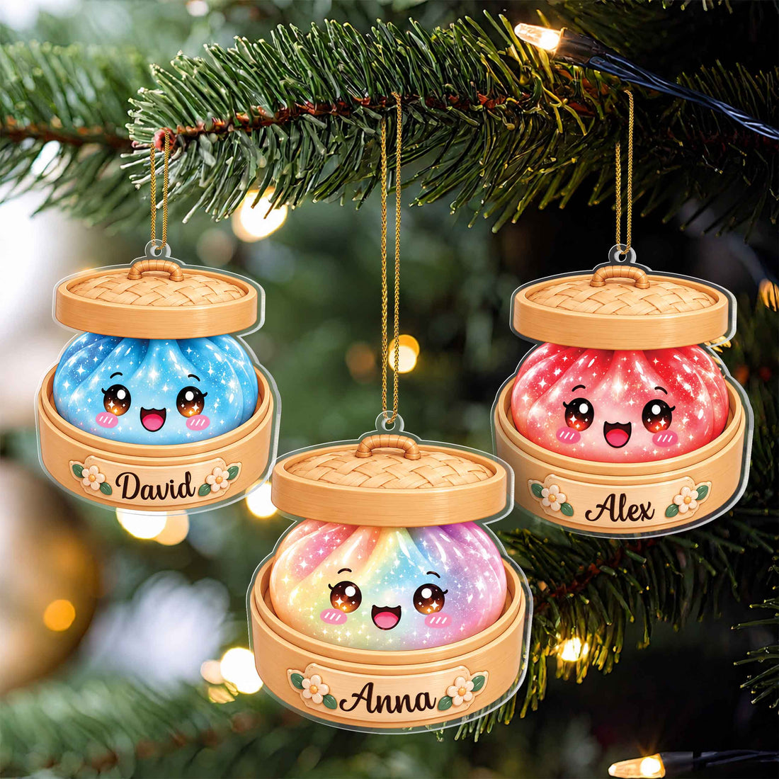 Personalized Dumpling Christmas Ornament with Name – Cute Acrylic Ornament – Gift for Kids & Dumpling Lovers - FAM004_ACO