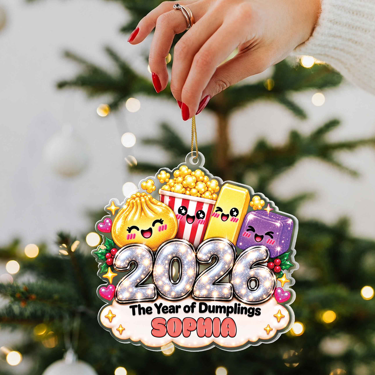 Personalized 2026 Year of Dumplings Ornament – Cute Dumpling Lover Gift With Custom Name – XMAS007_ACO