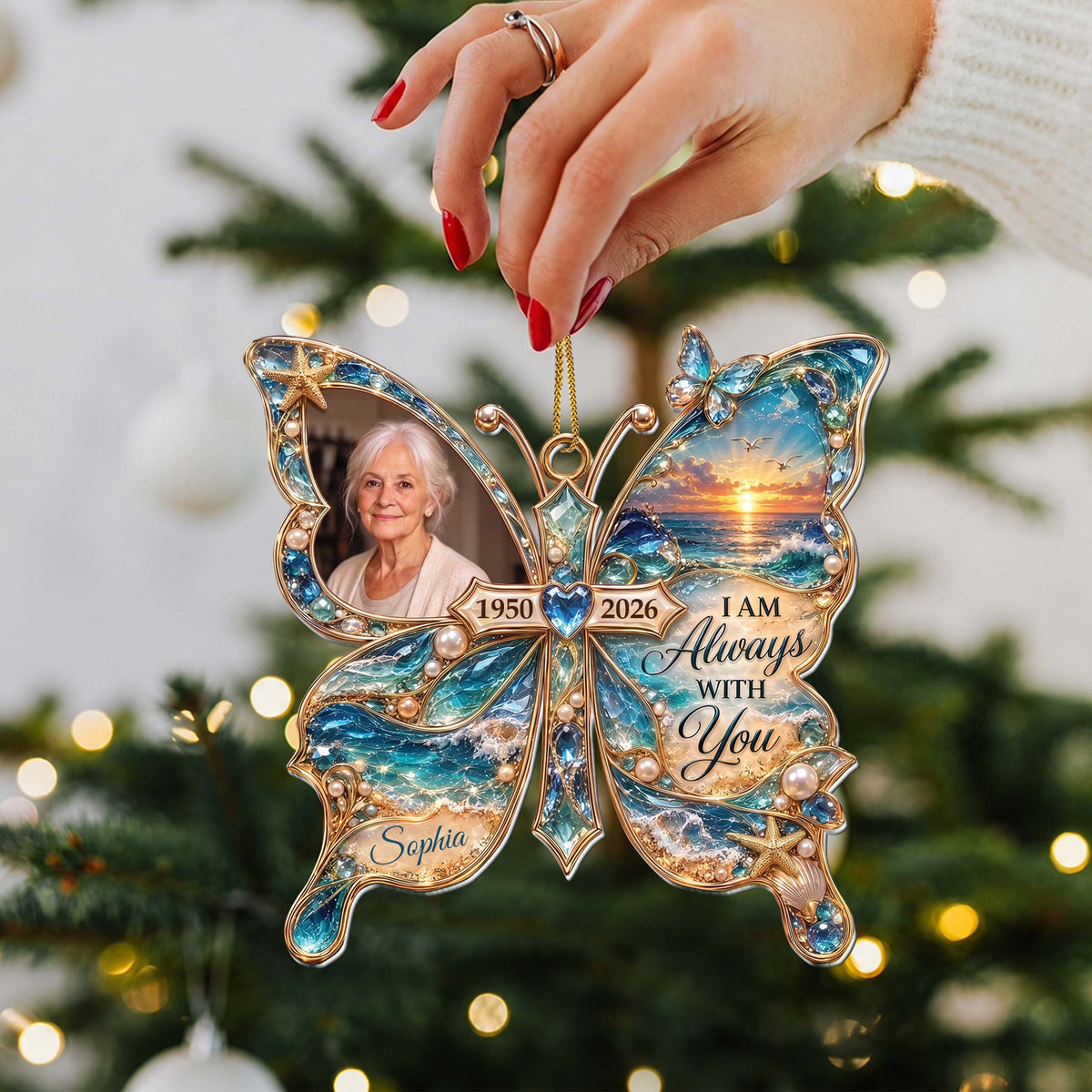 Personalized Memorial Butterfly Car Ornament With Photo, Name & Years - Custom Acrylic Hanging Ornament, “I Am Always With You” Remembrance Gift - HME001_ACO