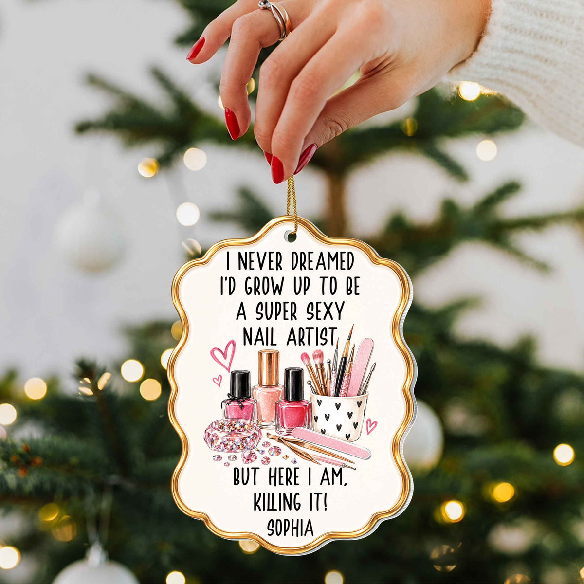 Personalized Nail Artist Acrylic Ornament – Custom Name Christmas Tree Decoration, Funny Beauty Professional Holiday Gift - JBS011_ACO