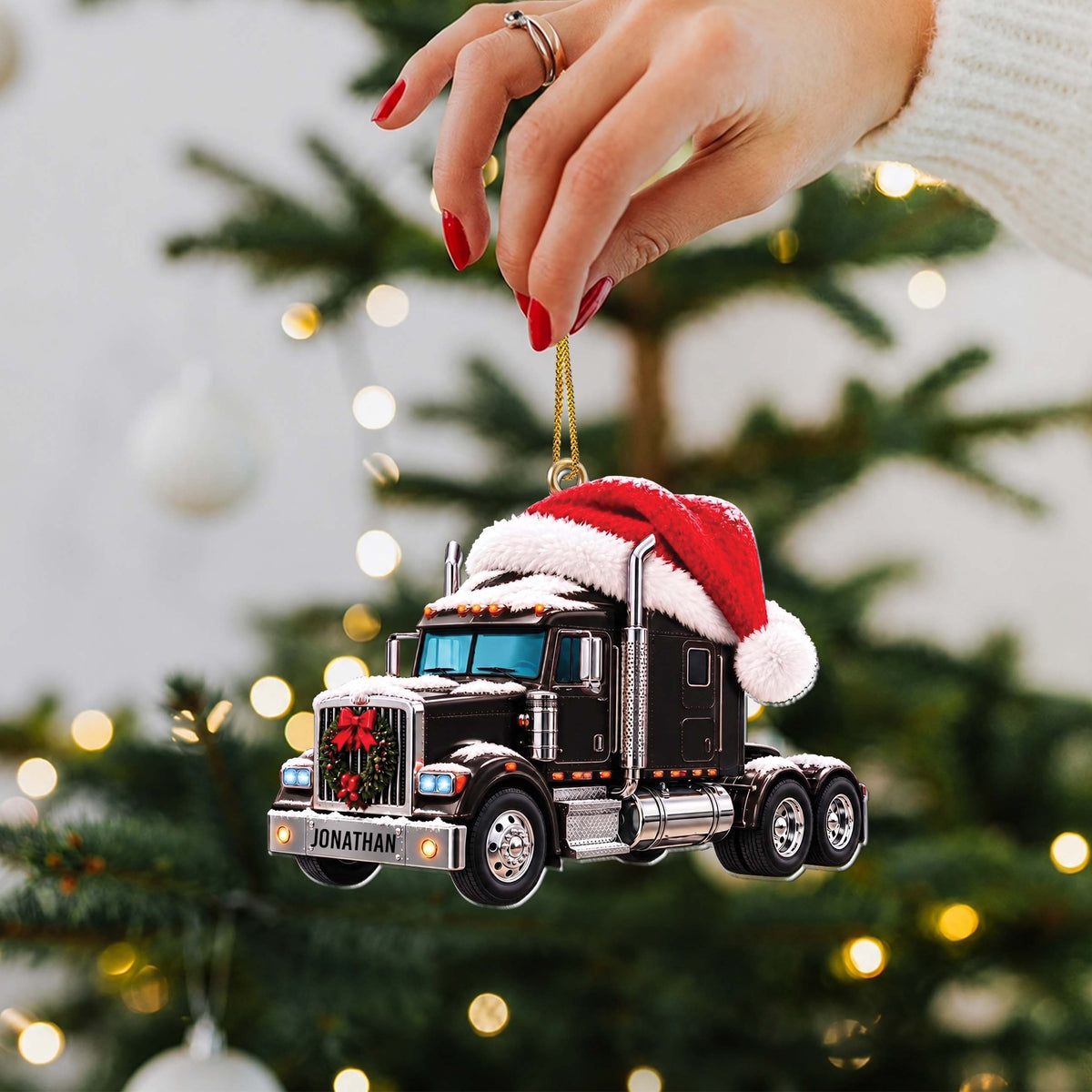 Personalized Semi Truck Acrylic Ornament – Custom Name Christmas Tree Decor, Patriotic Holiday Gift for Trucker Driver - XMAS024_ACO
