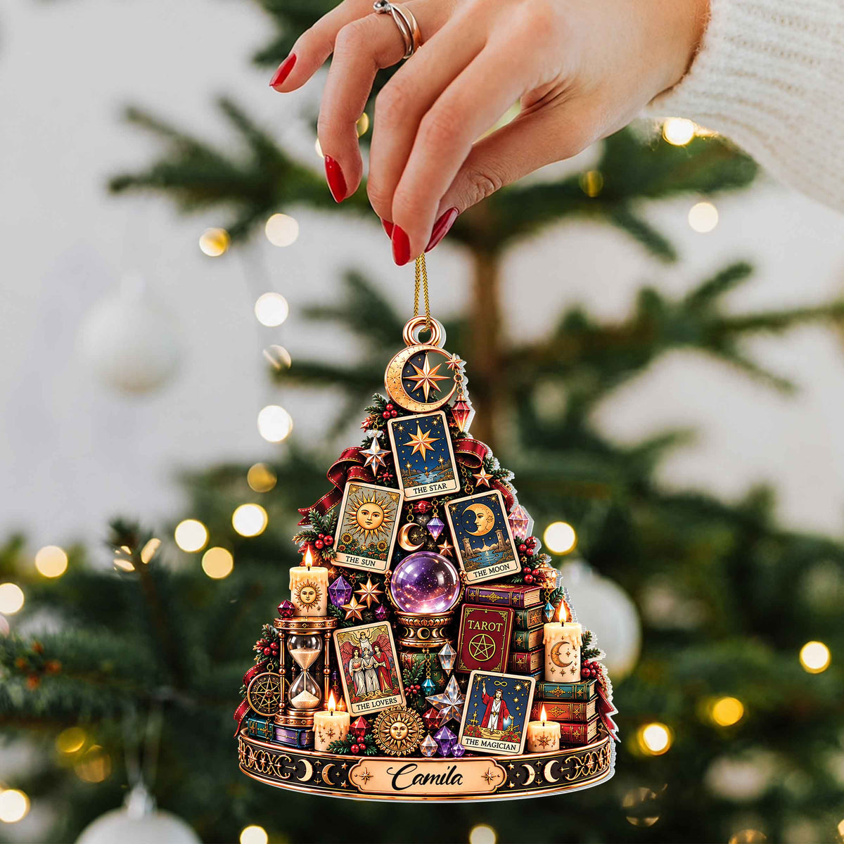 Personalized Tarot Card Reader Acrylic Ornament – Custom Esoteric Christmas Tree Decor, Mystical Fortune Teller Holiday Gift - XMAS025_ACO