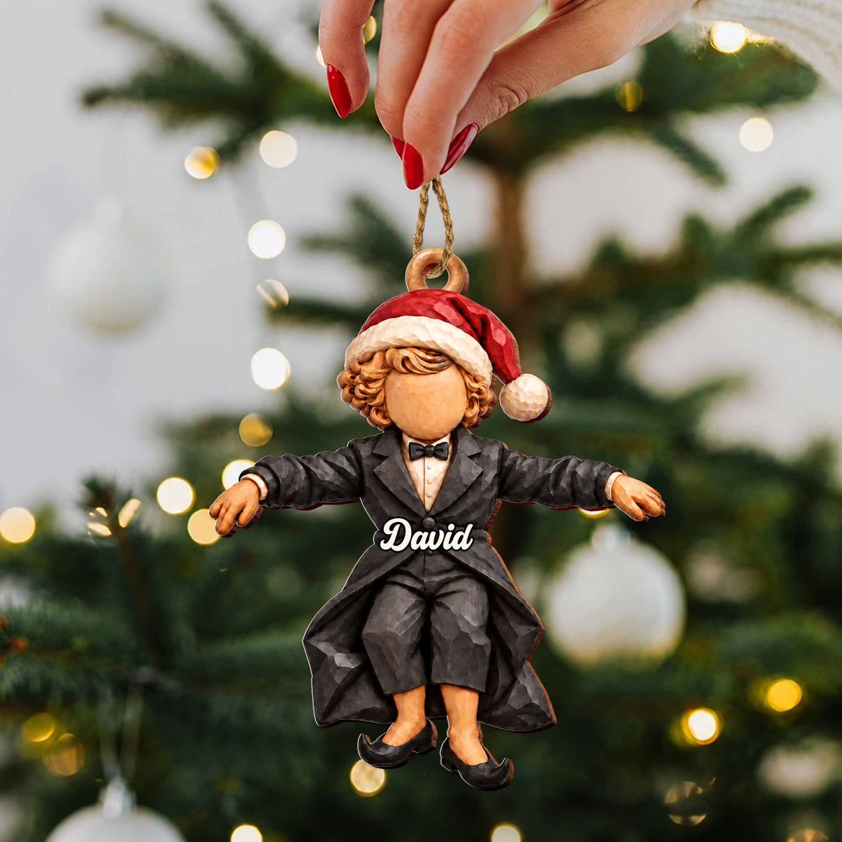 Personalized Boy in Suit Wooden Ornament – Custom Name Christmas Tree Hanging Decor, Festive Holiday Gift - XMAS029_WDO
