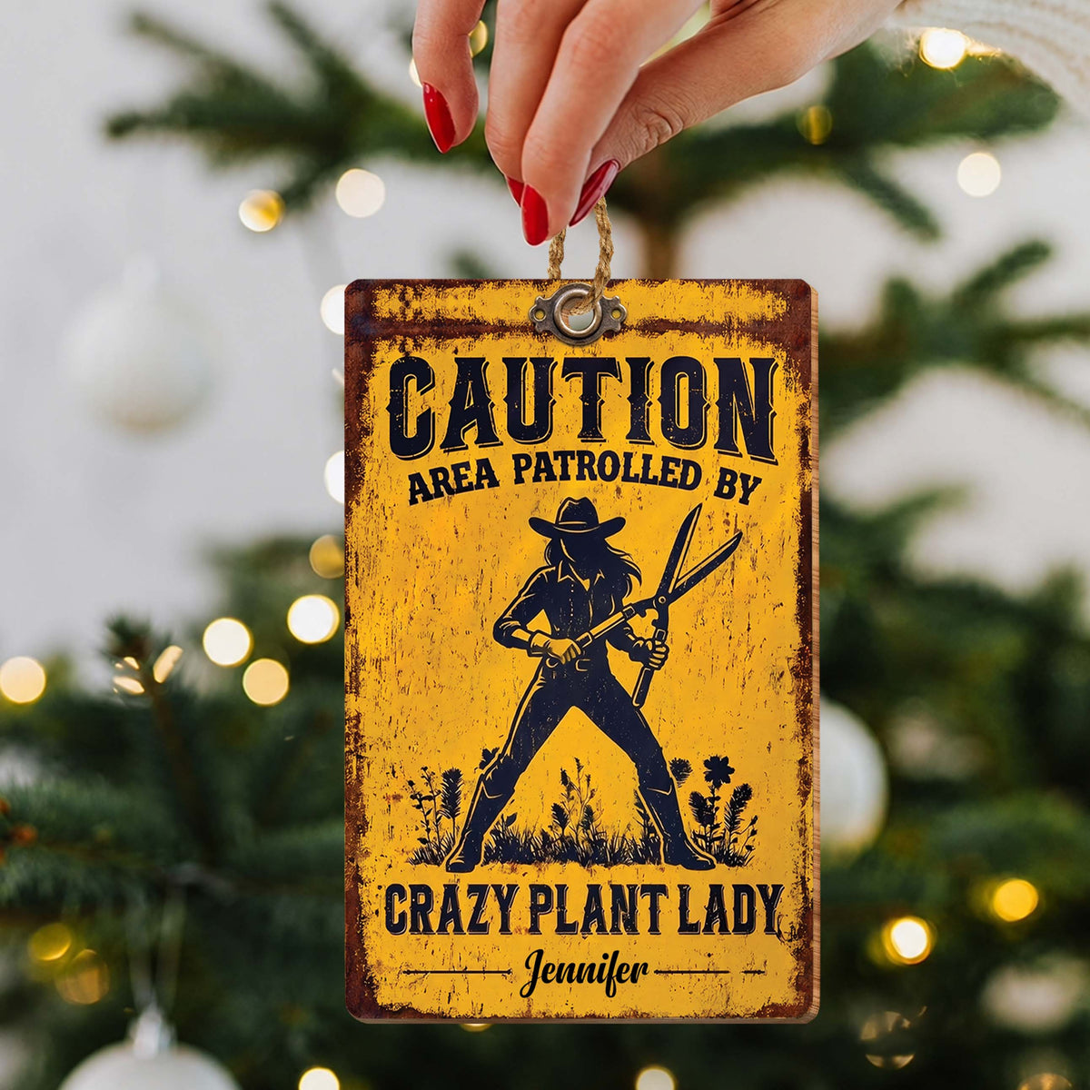 Personalized Crazy Plant Lady Wooden Car Ornament – Rustic Plantgirl Design, Custom Name Ornament, Funny Gardening Gift for Plant Lovers - XMAS005_WDO