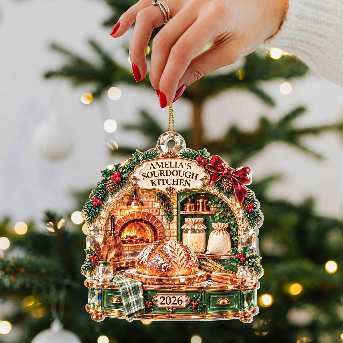Personalized Sourdough Kitchen Acrylic Ornament – Custom Name Christmas Tree Decoration, Holiday Baking Gift for Baker - XMAS015_ACO