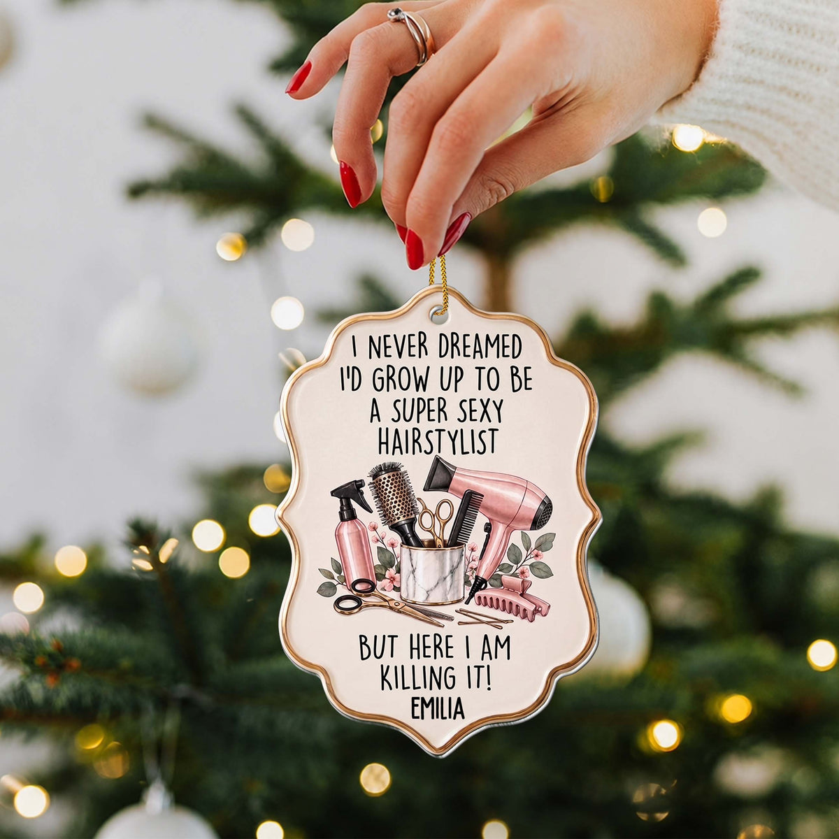 Personalized Hairstylist Acrylic Ornament – Custom Name Hairdresser Christmas Tree Decoration, Holiday Gift for Hairstylist - JBS012_ACO
