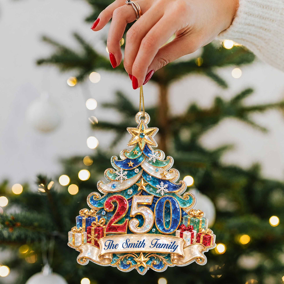 Personalized America’s 250th Anniversary Acrylic Ornament – Custom Family Name Christmas Tree, Patriotic Christmas Gift 2026 - FAM006_ACO
