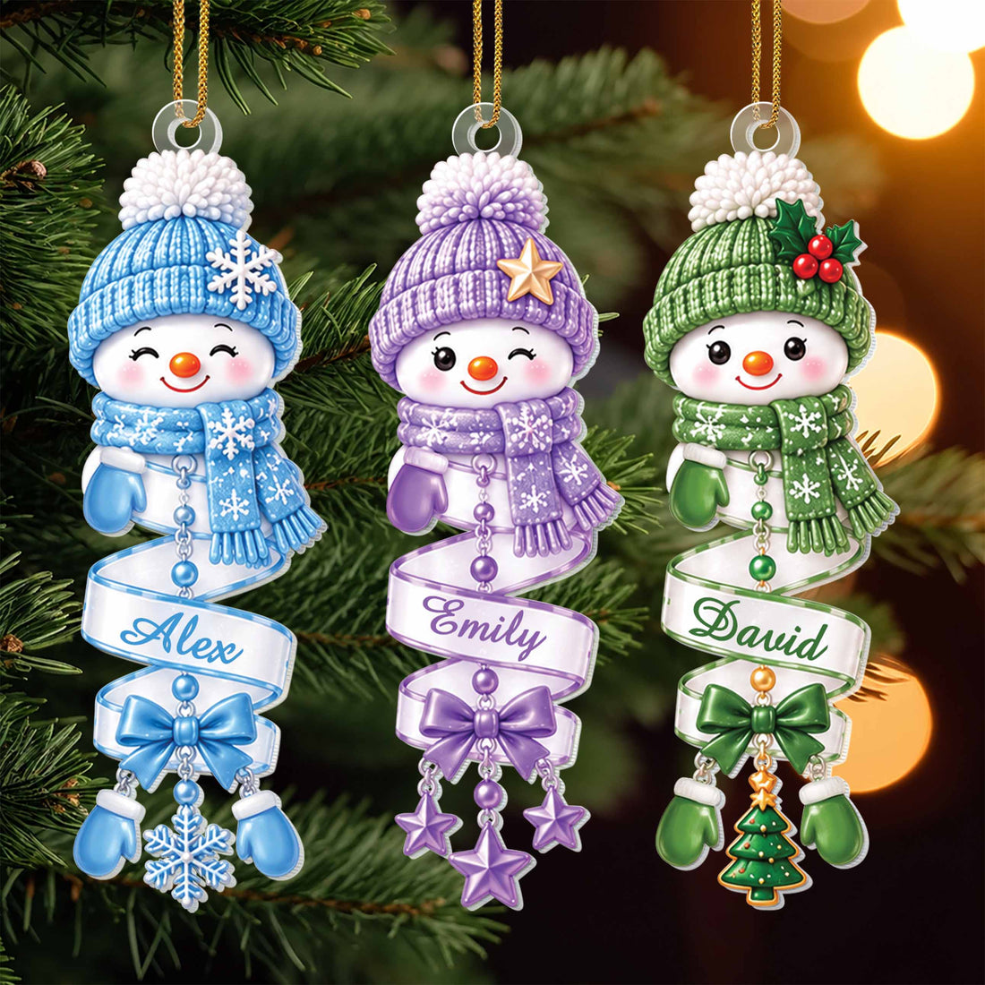 Personalized Snowman Acrylic Christmas Ornament with Name – Cute 3D Knit-Inspired Design – Christmas Gift for Kids – XMAS010_ACO