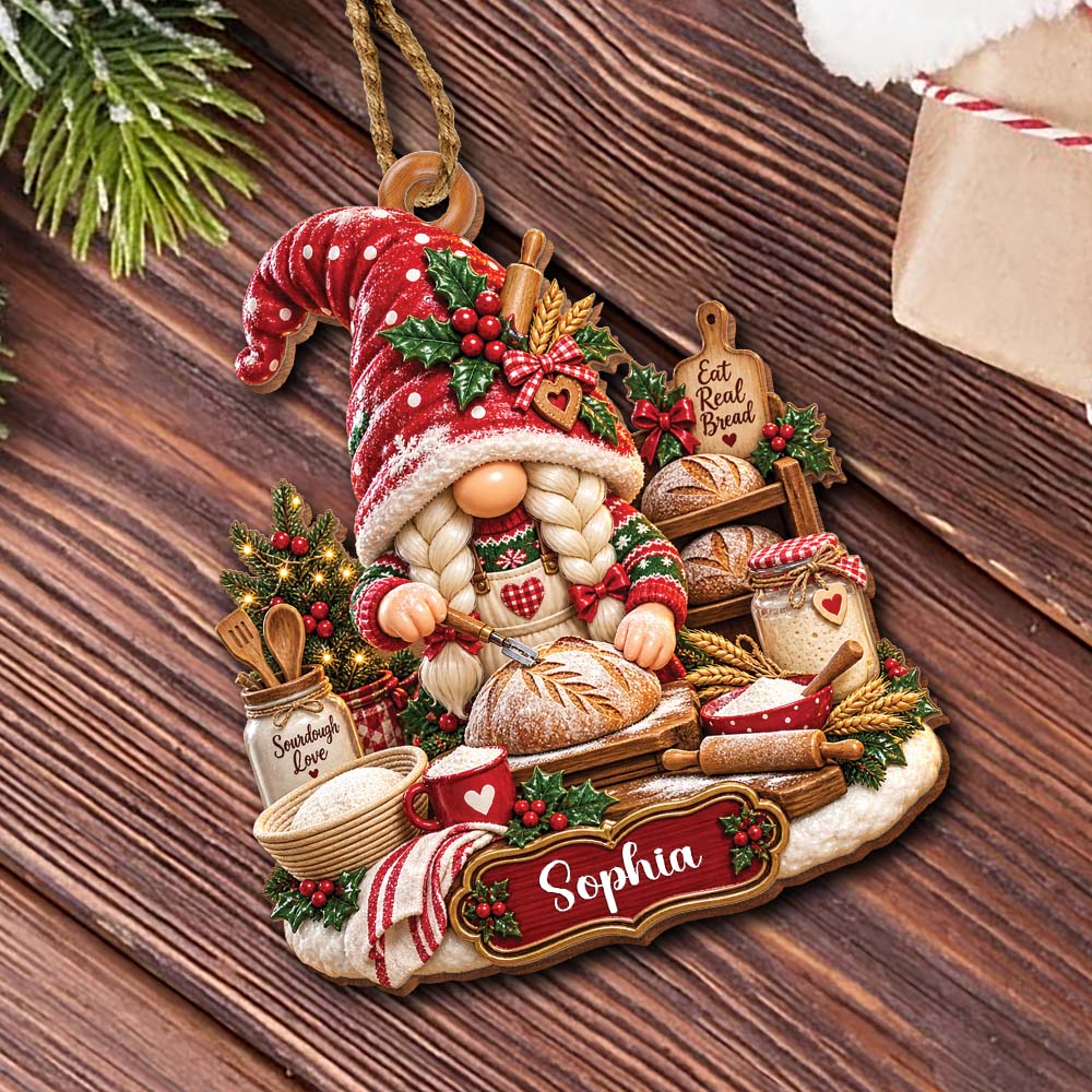 Christmas Sourdough Love, Personalized Wood Ornament, Gift for Bread Bakers & Baking Lovers - XMAS001_WDO