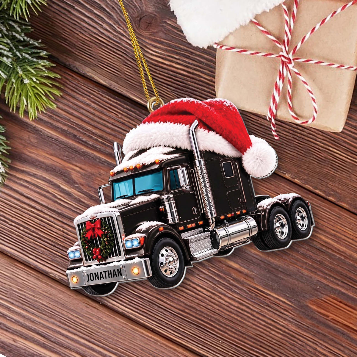 Personalized Semi Truck Acrylic Ornament – Custom Name Christmas Tree Decor, Patriotic Holiday Gift for Trucker Driver - XMAS024_ACO