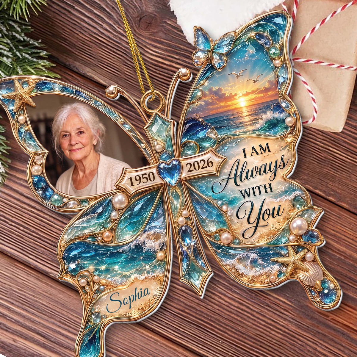 Personalized Memorial Butterfly Car Ornament With Photo, Name & Years - Custom Acrylic Hanging Ornament, “I Am Always With You” Remembrance Gift - HME001_ACO