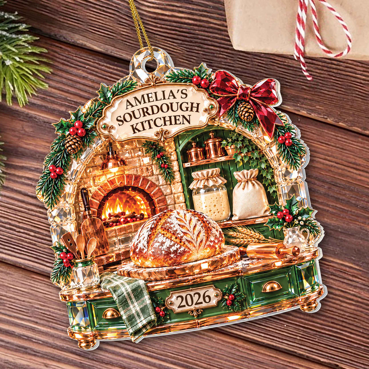 Personalized Sourdough Kitchen Acrylic Ornament – Custom Name Christmas Tree Decoration, Holiday Baking Gift for Baker - XMAS015_ACO