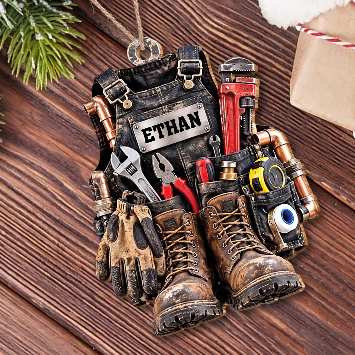 Personalized Plumber Tool Vest Wooden Ornament – Custom Name Handyman Christmas Tree Holiday Keepsake - JBS014_WDO