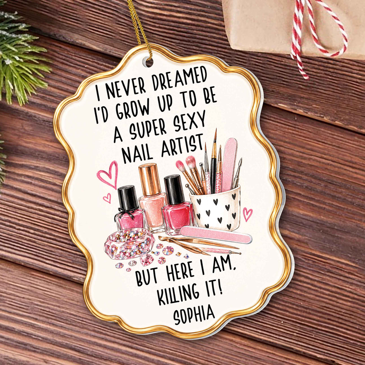 Personalized Nail Artist Acrylic Ornament – Custom Name Christmas Tree Decoration, Funny Beauty Professional Holiday Gift - JBS011_ACO