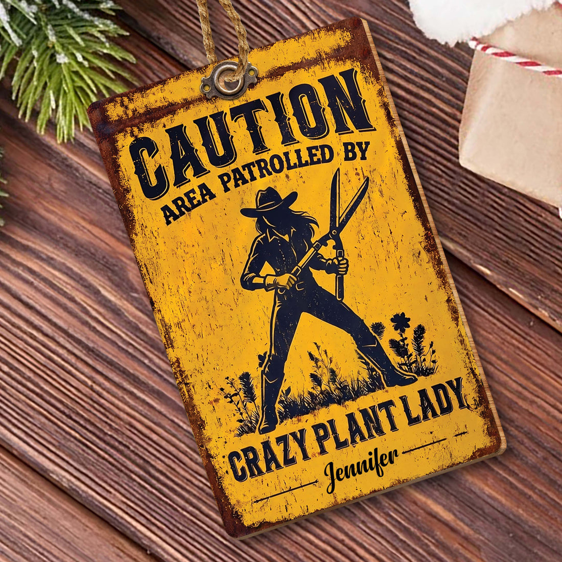 Personalized Crazy Plant Lady Wooden Car Ornament – Rustic Plantgirl Design, Custom Name Ornament, Funny Gardening Gift for Plant Lovers - XMAS005_WDO