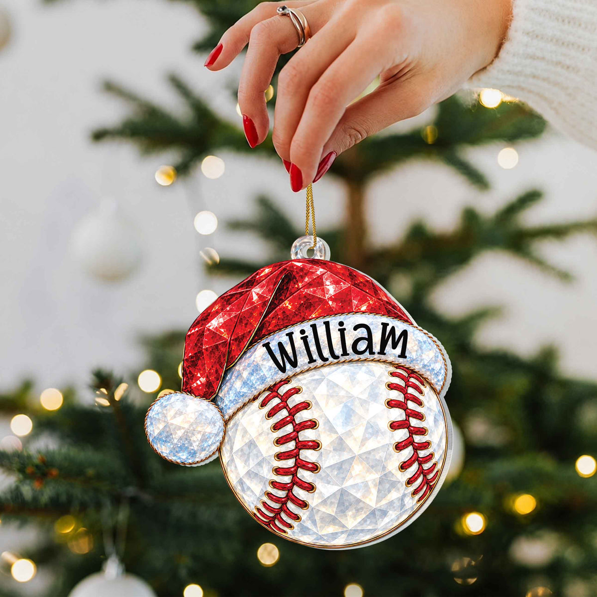 Personalized Sports Ball & Equipment Santa Hat Acrylic Ornament – Custom Name Christmas Tree Holiday Keepsake, Festive Sports Gift - SPT002_ACO