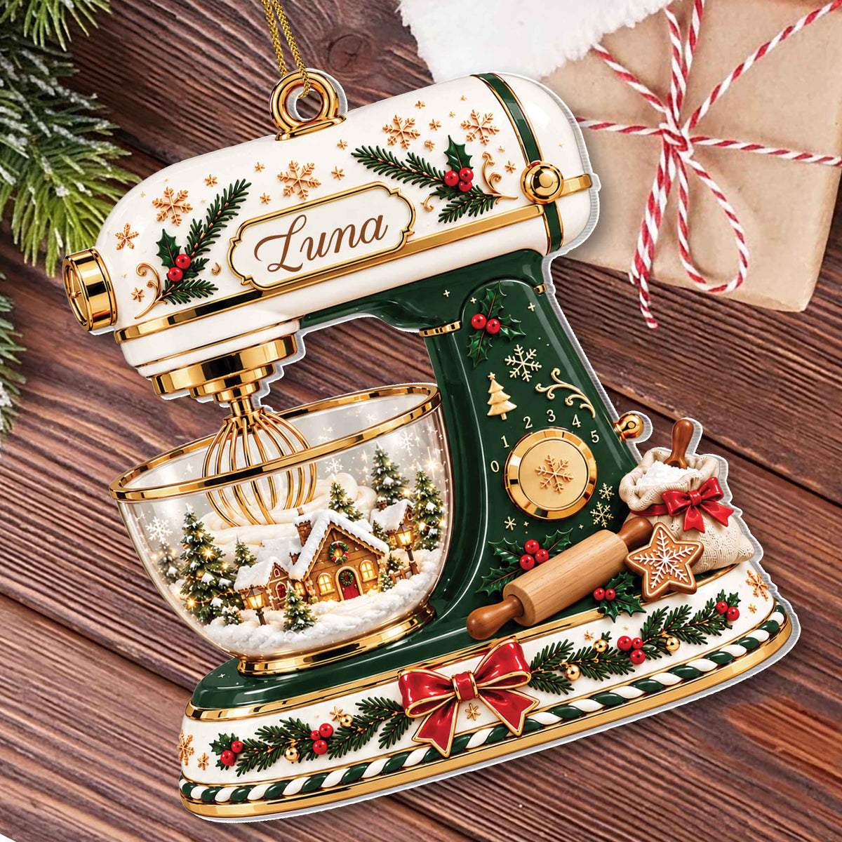 Personalized Stand Mixer Christmas Ornament with Name & Winter Village – Custom Acrylic Ornament, Christmas Gift for Bakers & Baking Lovers - XMAS006_ACO