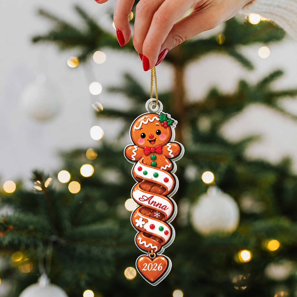 Personalized Christmas Ornament with Name – Santa, Gingerbread & Penguin Spiral Designs – Custom Acrylic Ornament, Christmas Gift for Kids - XMAS003_ACO