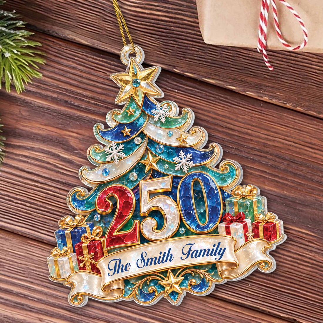 Personalized America’s 250th Anniversary Acrylic Ornament – Custom Family Name Christmas Tree, Patriotic Christmas Gift 2026 - FAM006_ACO