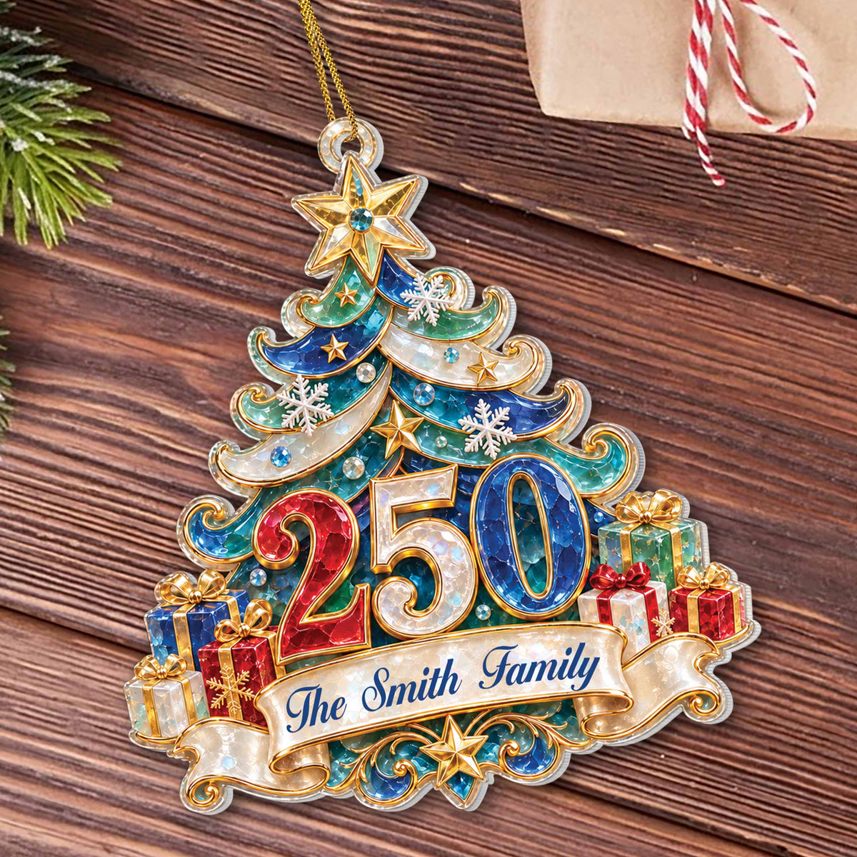 Personalized America’s 250th Anniversary Acrylic Ornament – Custom Family Name Christmas Tree, Patriotic Christmas Gift 2026 - FAM006_ACO