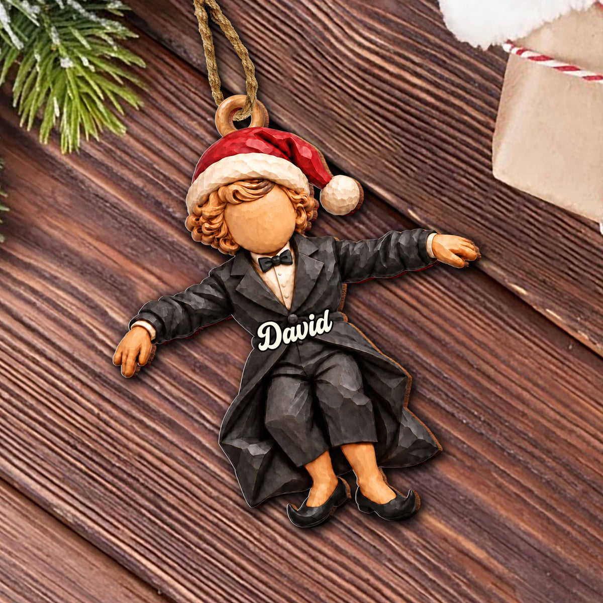 Personalized Boy in Suit Wooden Ornament – Custom Name Christmas Tree Hanging Decor, Festive Holiday Gift - XMAS029_WDO