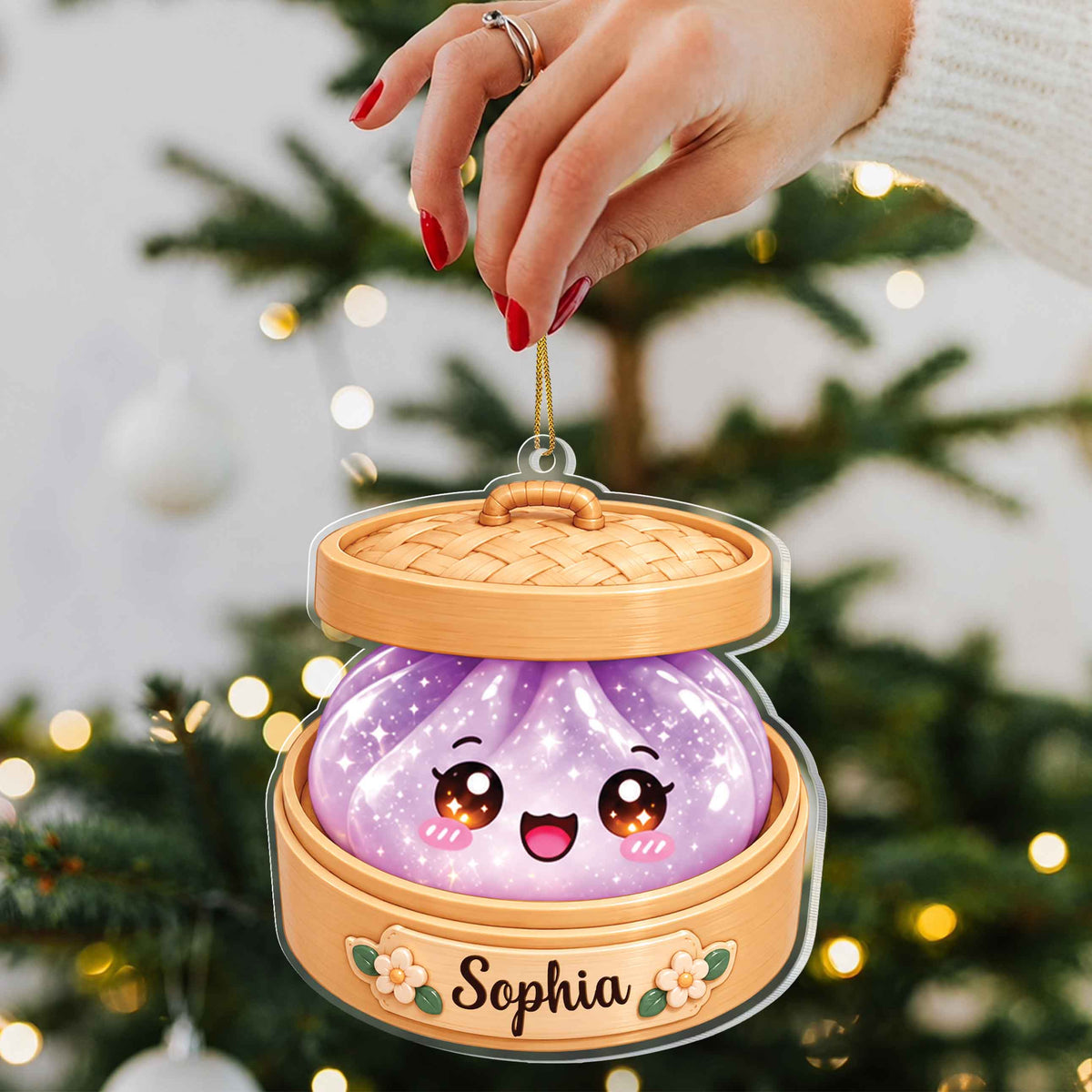 Personalized Dumpling Christmas Ornament with Name – Cute Acrylic Ornament – Gift for Kids & Dumpling Lovers - FAM004_ACO